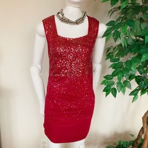 BCBGMaxAzria Sequined Dress, Sz L, Red